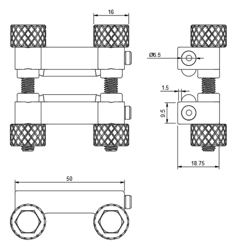 Image showing the dimensions of Joanne's bipolar nipple clamp electrodes