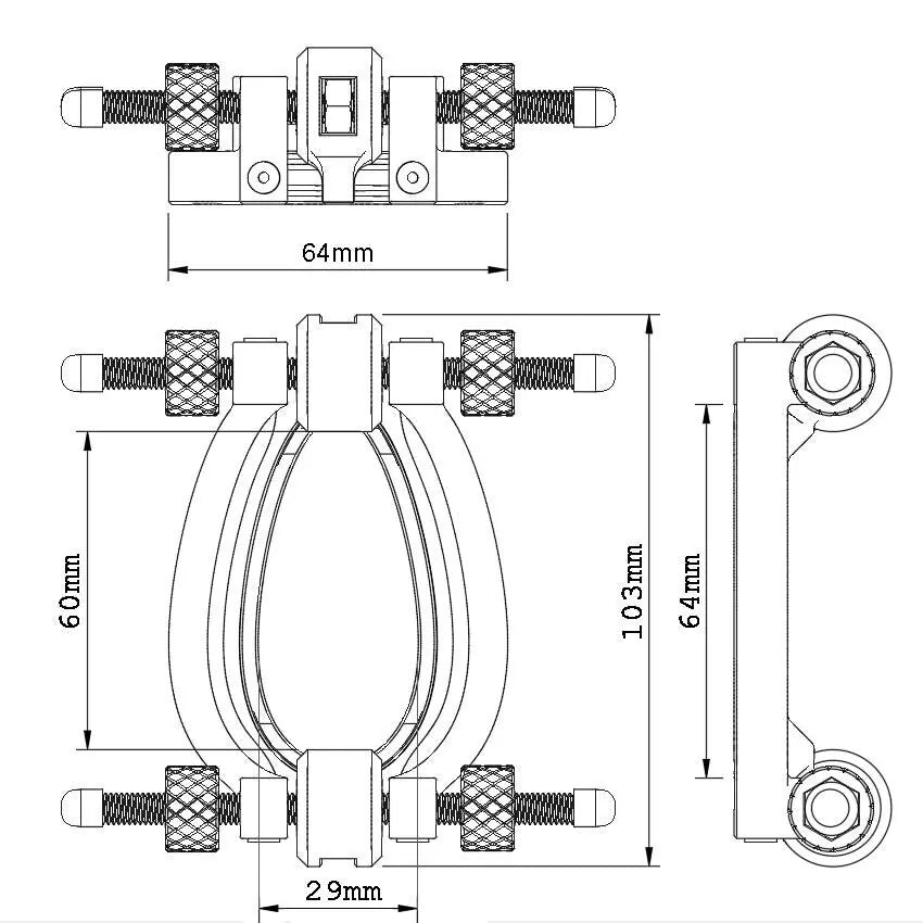 Image showing the dimensions of the pussy clamp spreader bipolar electrode