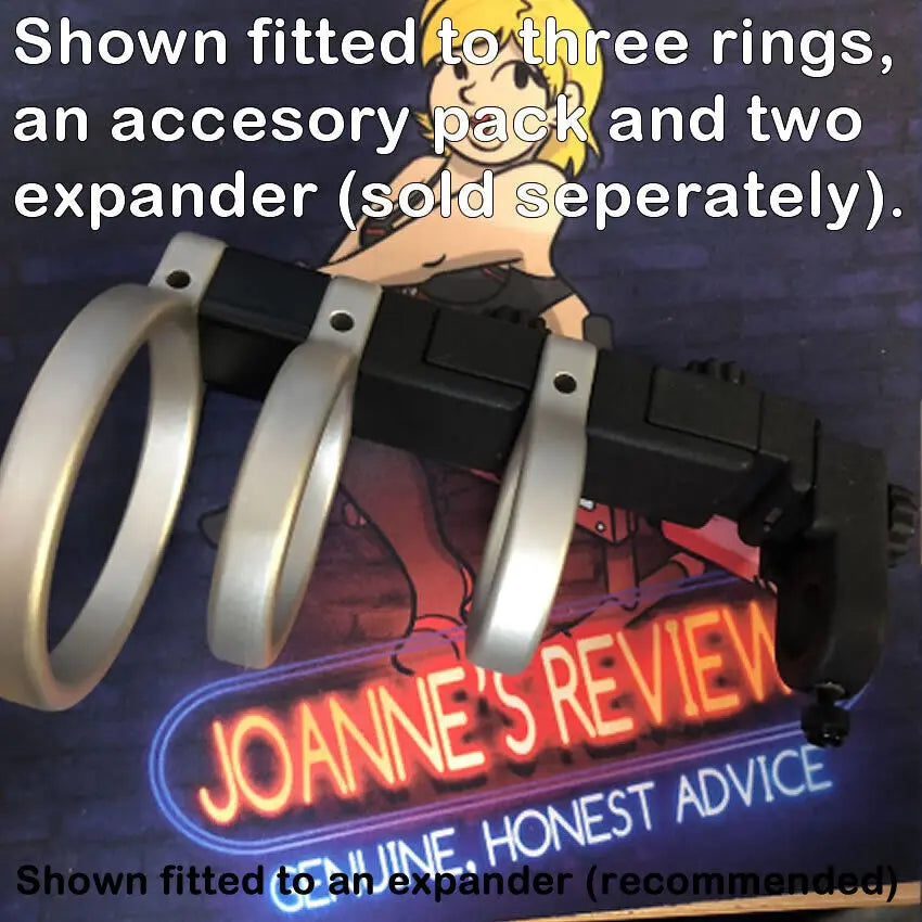Image showing the Electro Ring compatible sound clamp fitted to two  expanders, an accessory pack and three electro rings (sold separately)