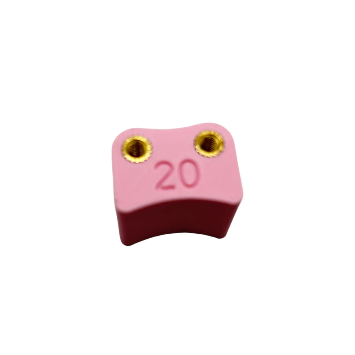 Small pink block with gold screws on a light white background
