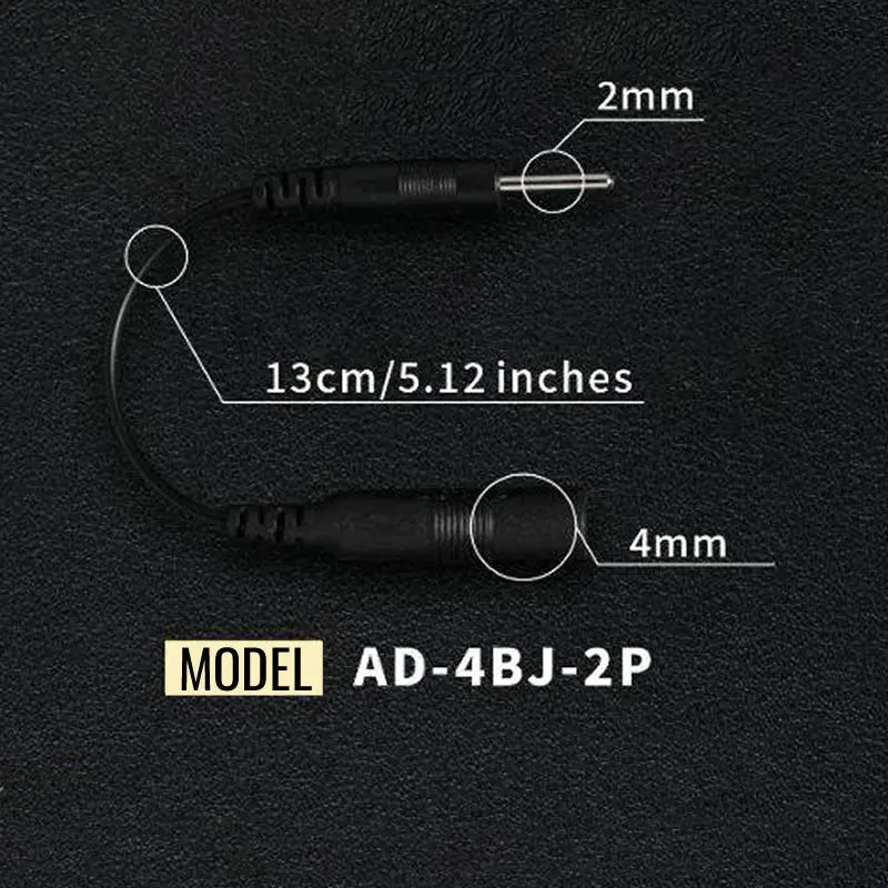 Technical diagram of a black electronic component with measurements and model number on a dark background