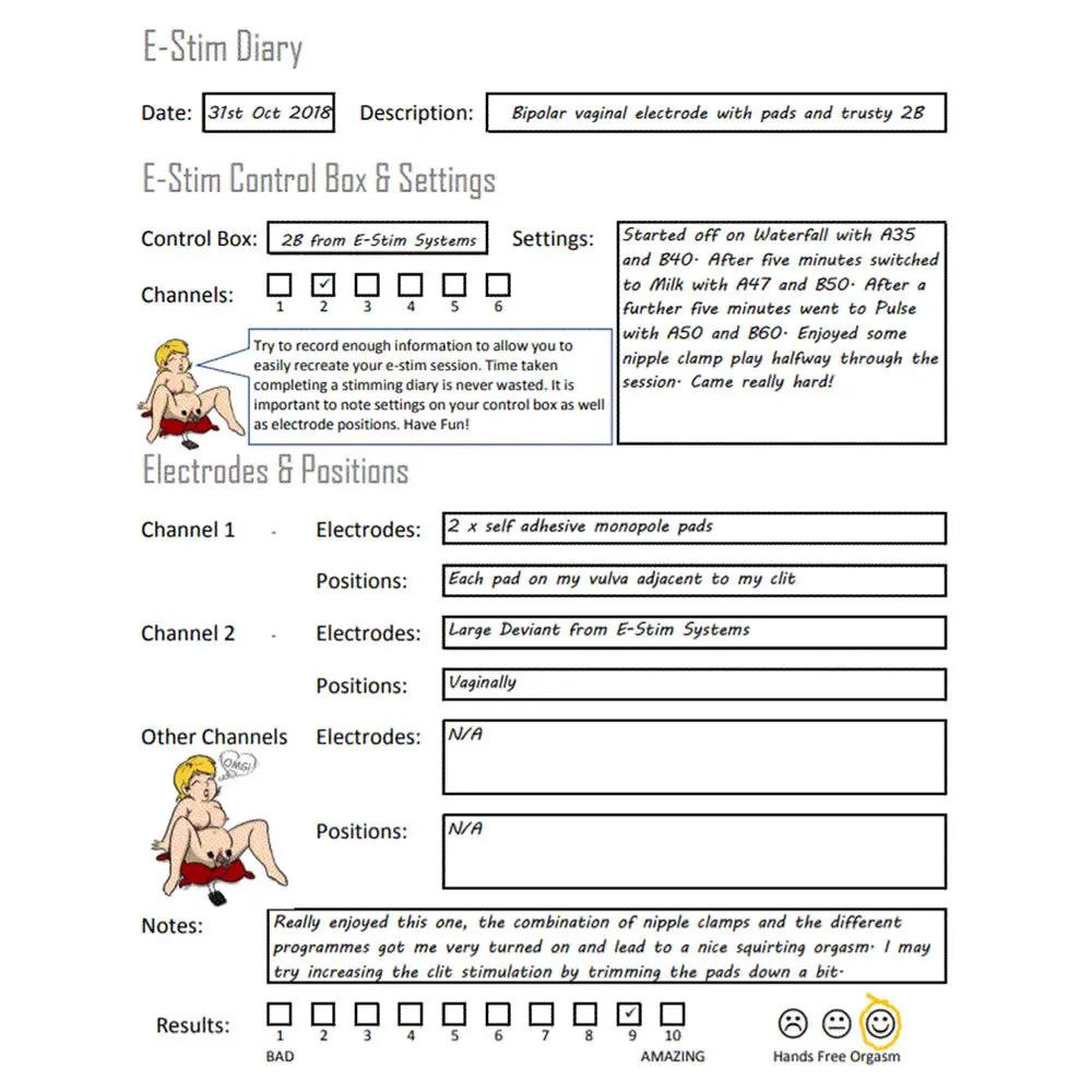 Joanne's E-Stim Session Diary Template - FREE Digital Download E-Stim Emporium Downloads