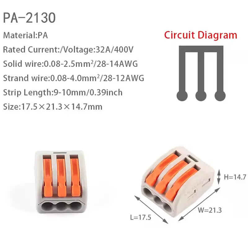 Quick Release Wago Stye Connectors - 3 Way E-Stim Emporium Cables & Adaptors