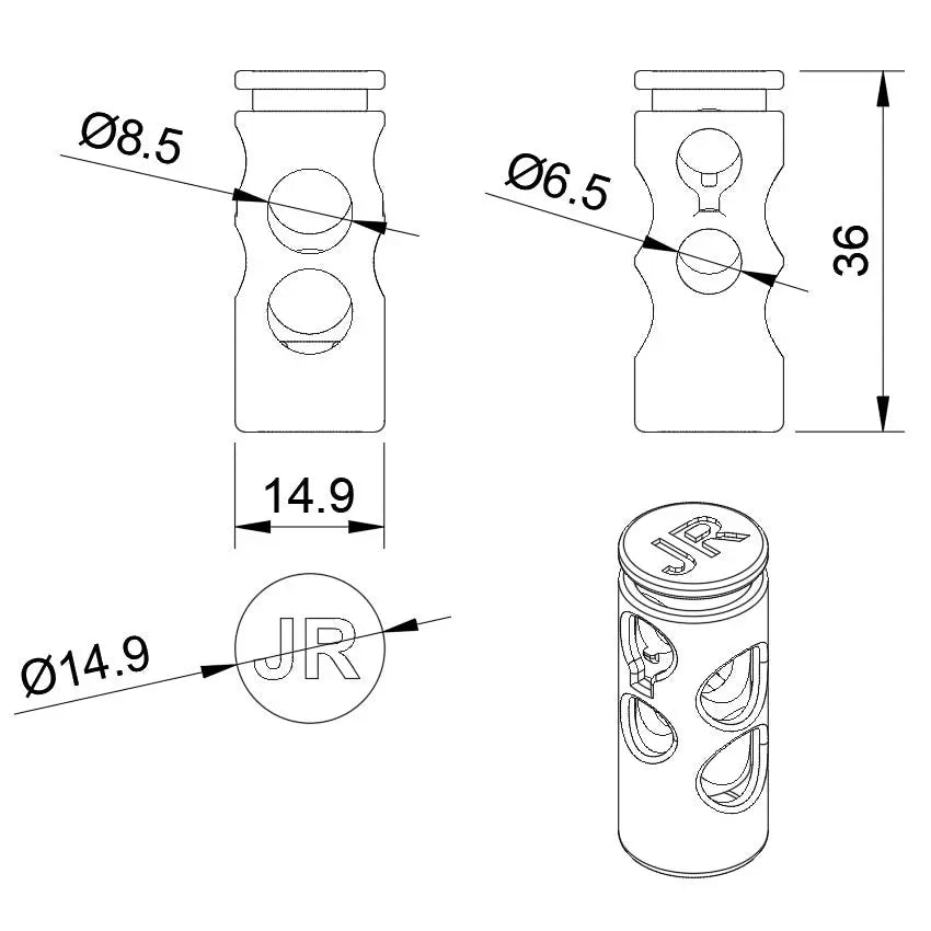 Image showing the dimensions of these cord locks