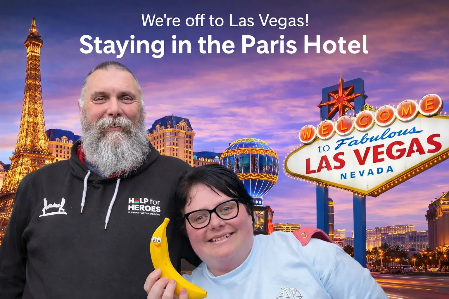 Ian and Rachel in front of some Las Vegas landmarks