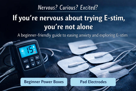 Blog header image showing an e-stim control box and pad electrodes