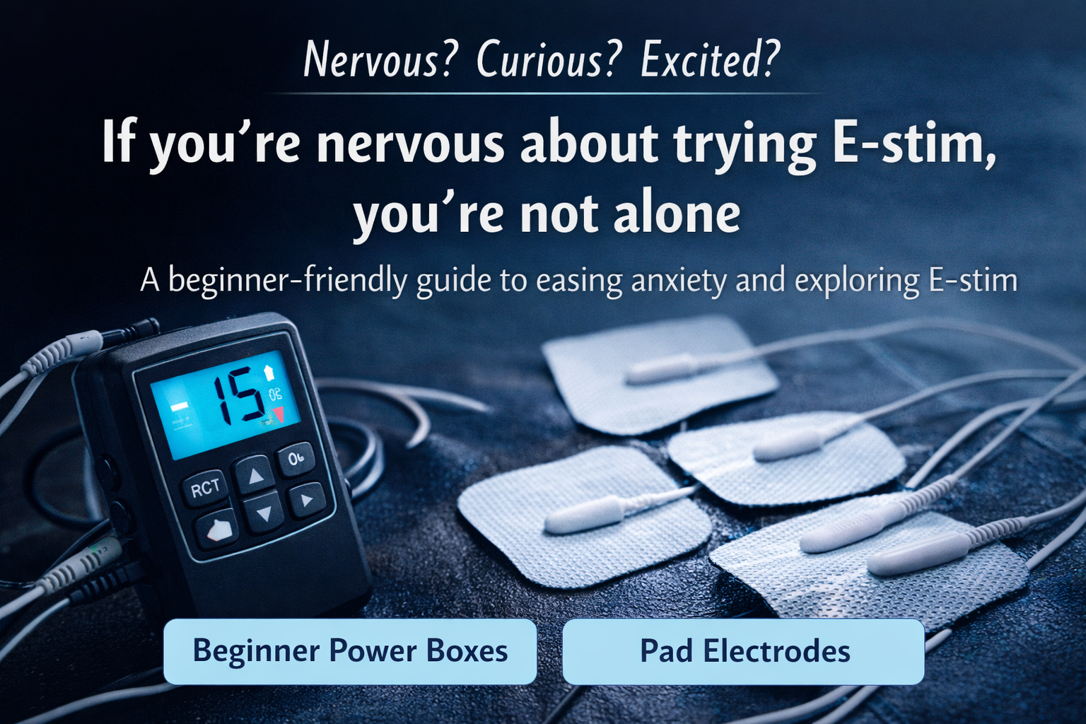 Blog header image showing an e-stim control box and pad electrodes
