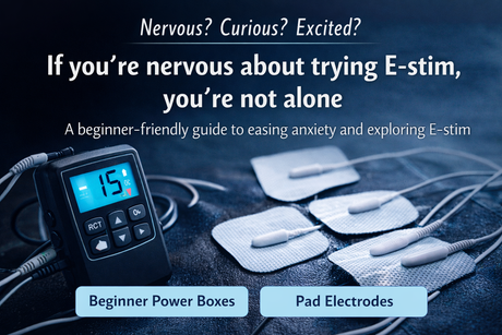Blog header image showing an e-stim control box and pad electrodes