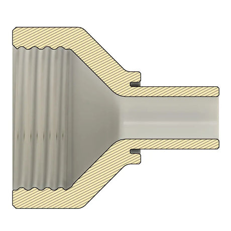 Image showing a section through the NATO40 female thread to 20mm pipe adaptor