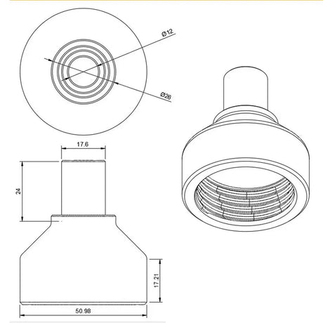 Image showing the dimensions of the NATO40 female thread to 20mm pipe adaptor