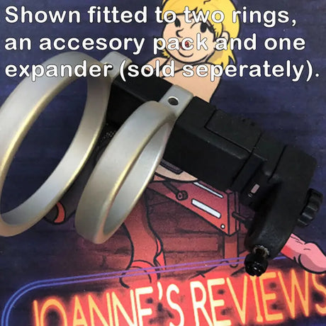 Image showing the Electro Ring compatible sound clamp fitted to an expander, an accessory pack and two electro rings (sold separately)