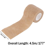 Beige elastic bandage roll with measurement details on a white background