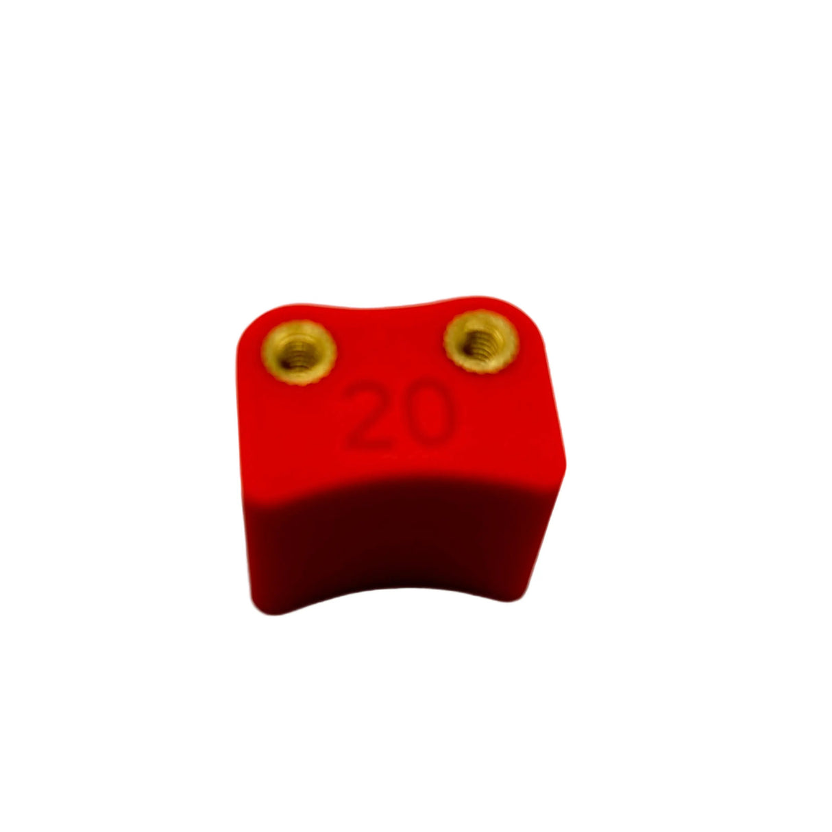 Red block with gold screws on a white background