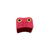 Red block with '20' and gold screws on a gray background