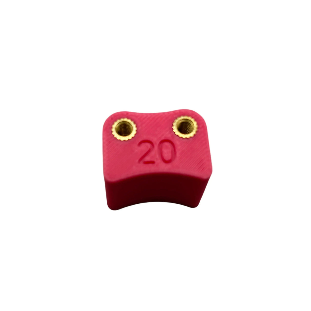 Red block with '20' and gold screws on a gray background