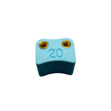 Small baby blue rectangular object with '20' on a light white background