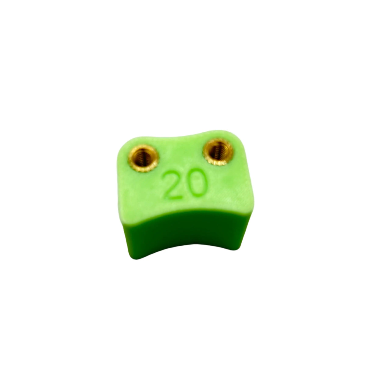 Green connector with gold screws on a white background