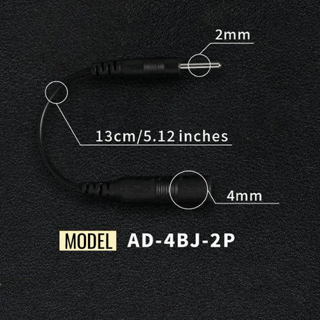 Technical diagram of a black electronic component with measurements and model number on a dark background