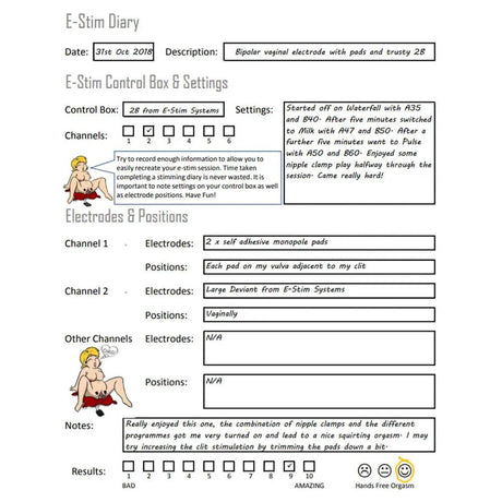 Joanne's E-Stim Session Diary Template - FREE Digital Download E-Stim Emporium Downloads