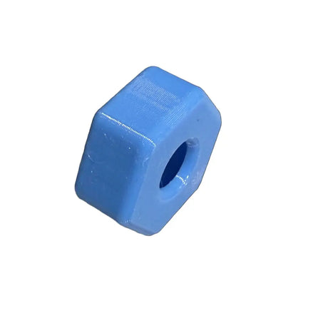 Blue hexagonal plastic component on a white background
