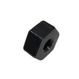 Black hexagonal nut on a white background