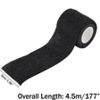 Roll of black elastic tape with measurement details on a white background
