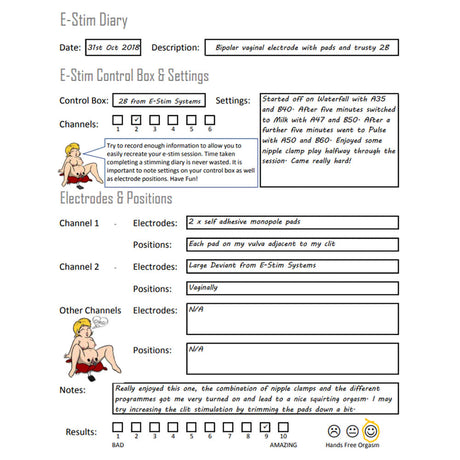 Joanne's E-Stim Session Diary Template - FREE Digital Download E-Stim Emporium Downloads