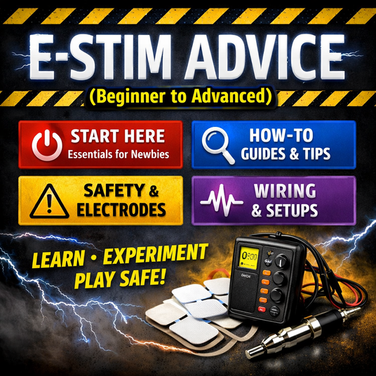 E-Stim advice blog with text and equipment on a dark background